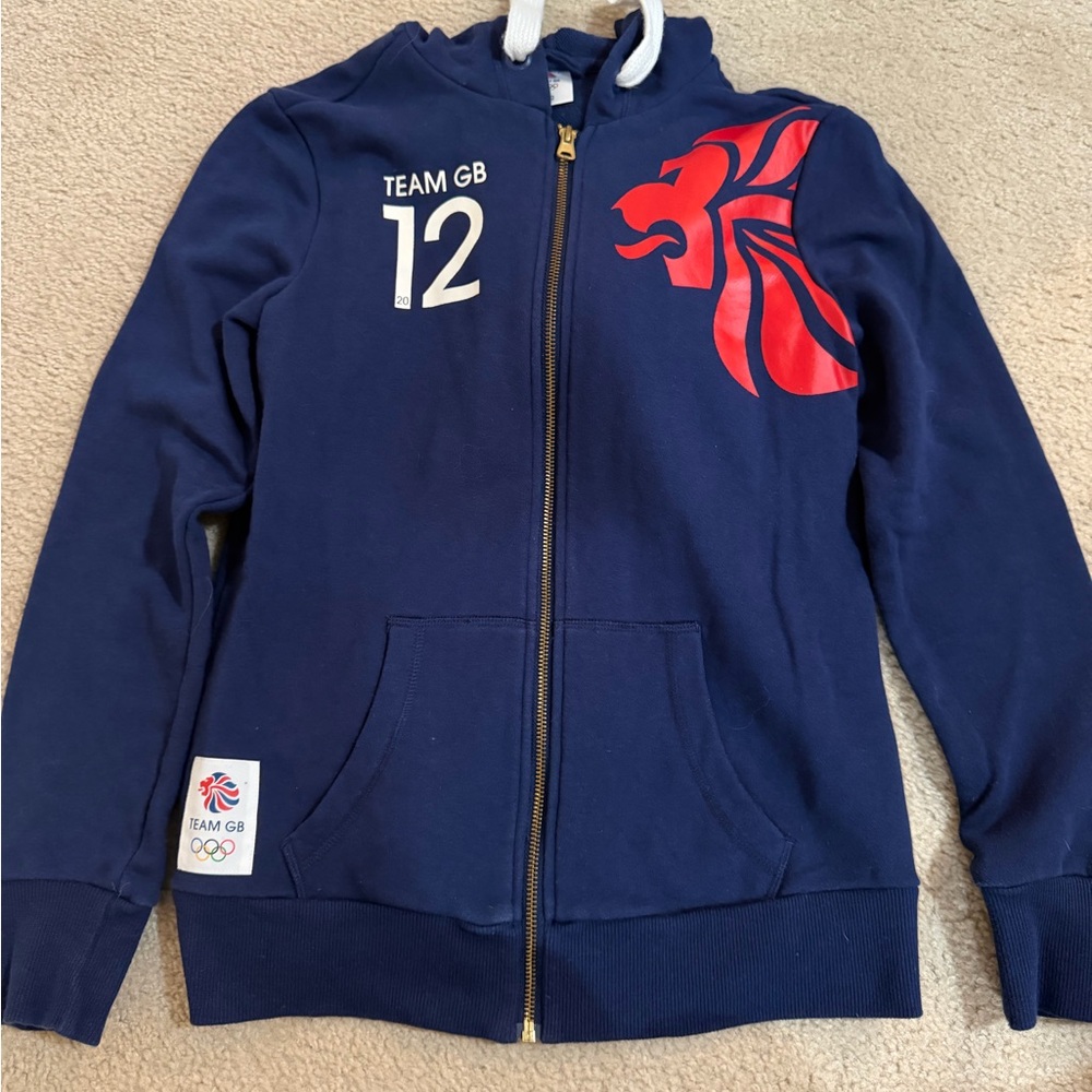 Team GB 2012 Olympic Games navy blue zip-up hoodie featuring the lion motif.